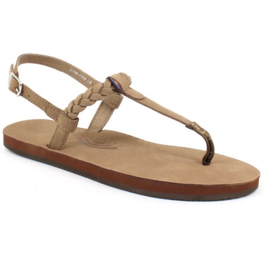 Rainbow T-Strap Brown Sandals